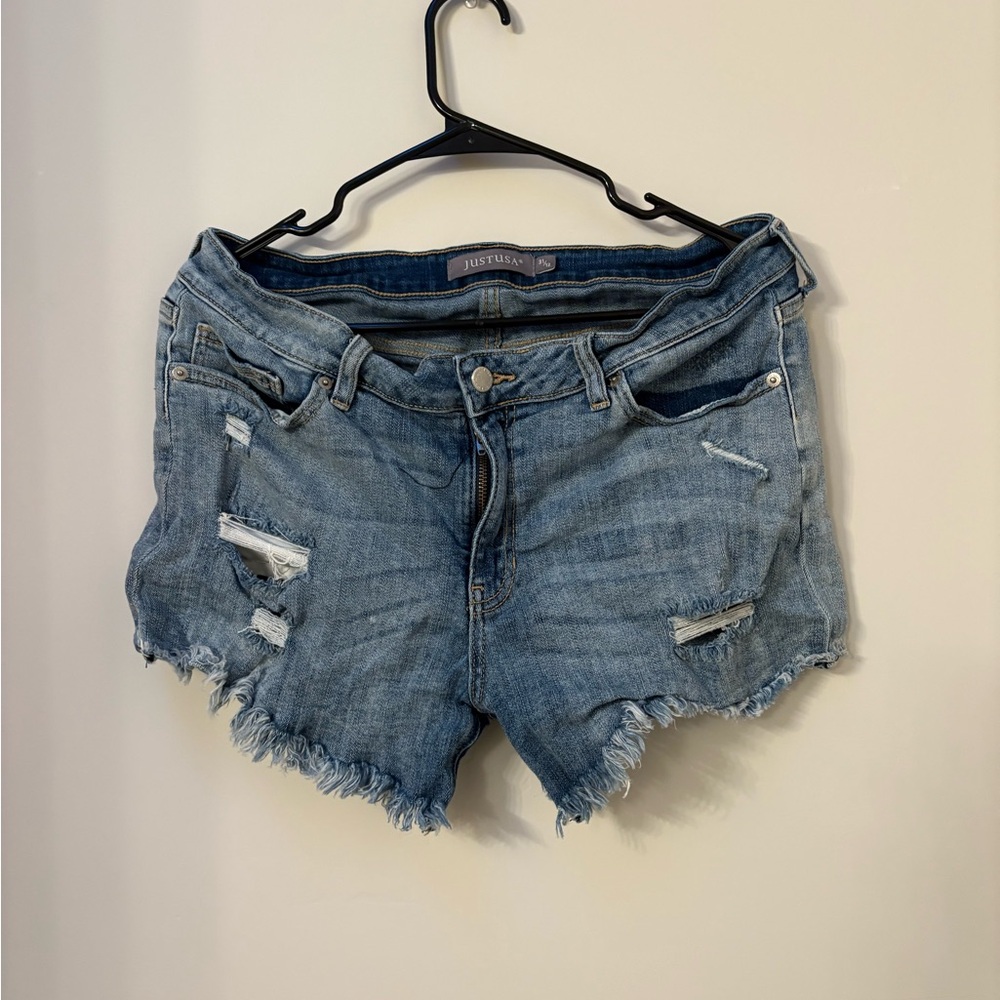 Just USA Distressed Light Blue Jean Shorts